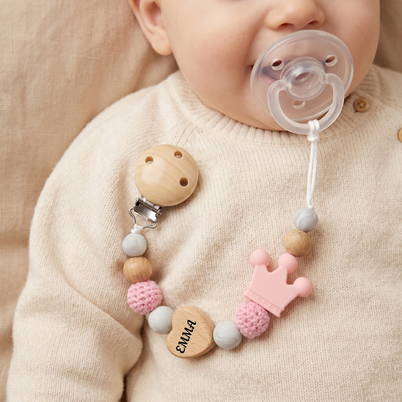 Baby Teethers - Personalized Baby Pacifier Clip Wood Heart